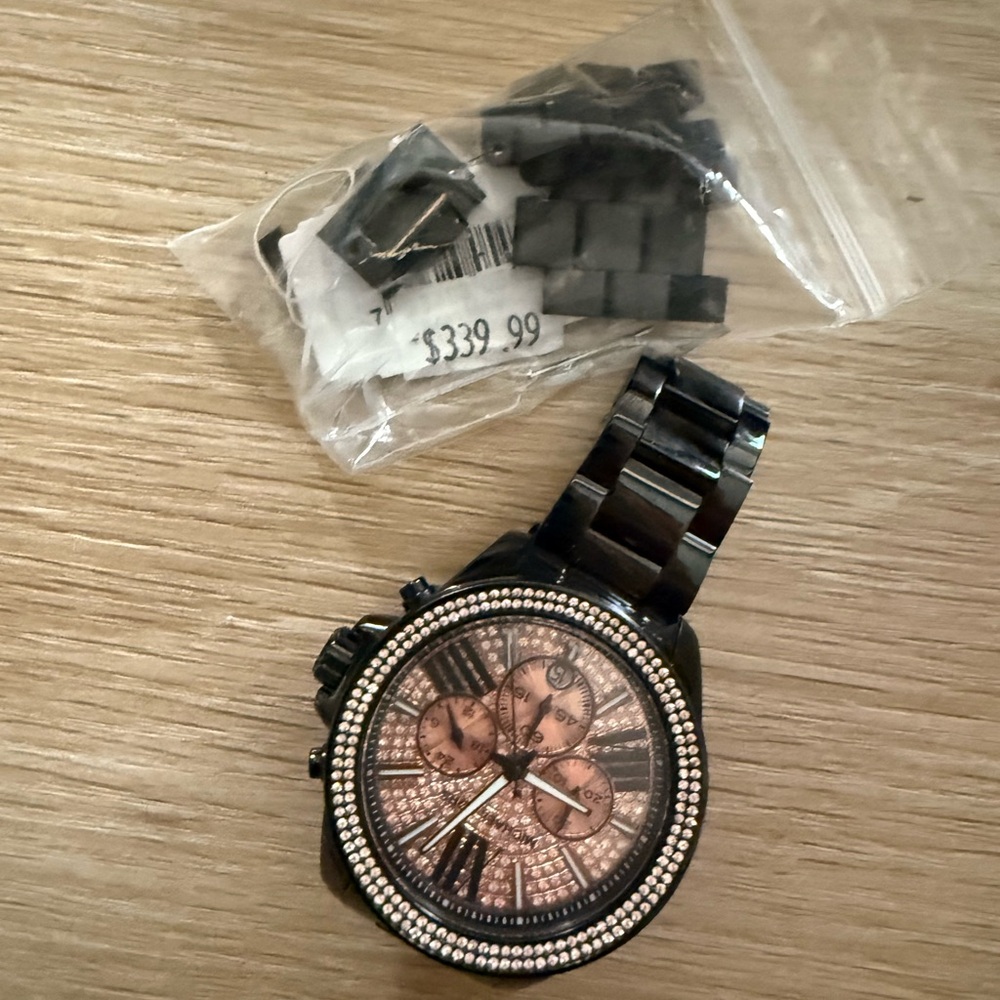 Black and Rose Gold Michael Kors Watch with Crystal Accents